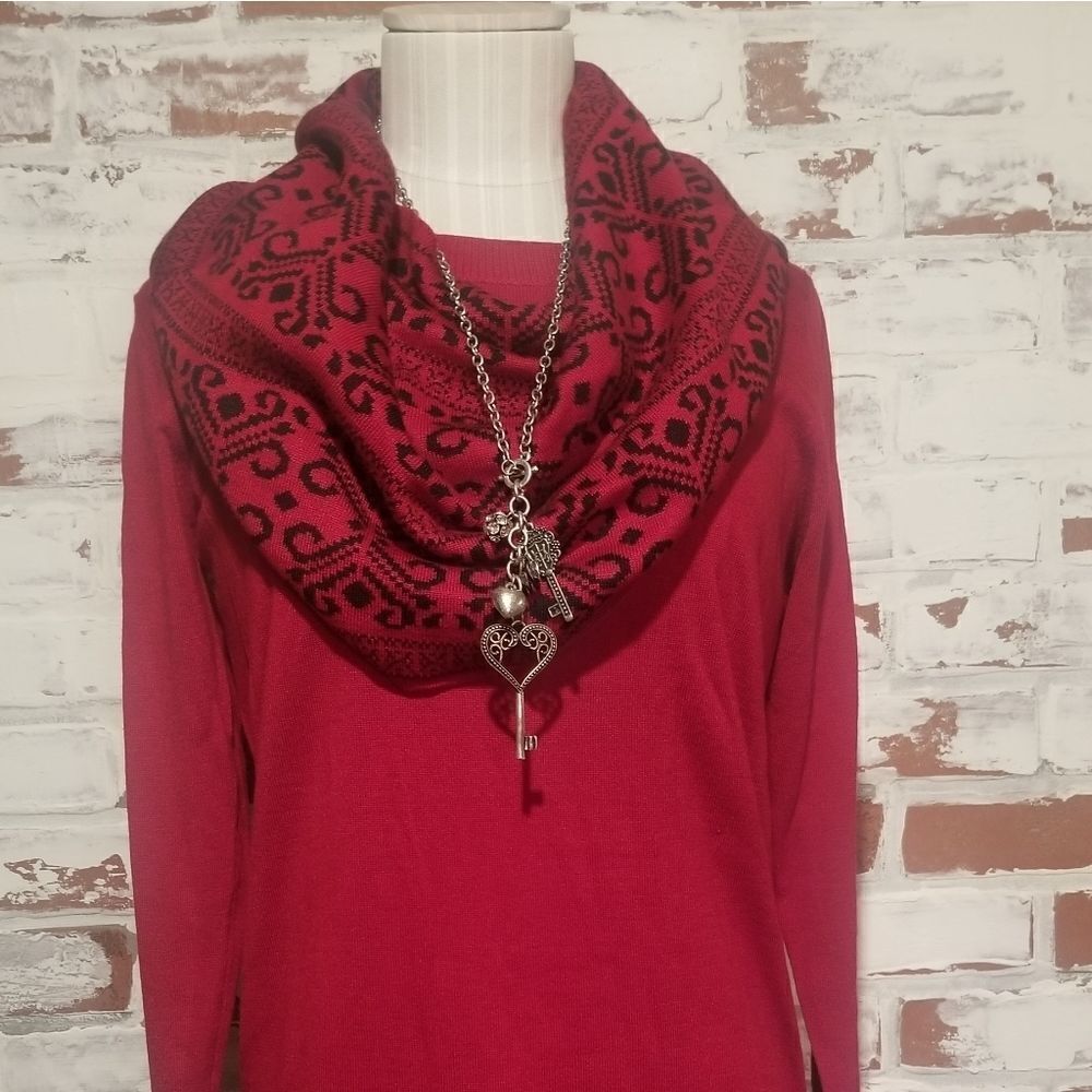 2 Piece Red/Blk Sweater w/ Scarf SET Small